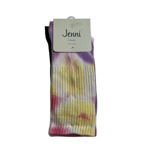 Jenni 3 Pack Crew Socks, Black, White, Yellow, Purple, Tie Dye & Stripes, NWT!!